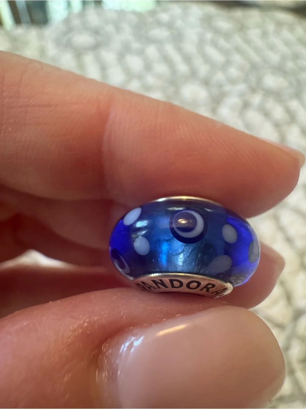 Pandora Royal Blue White Polka Dot Murano Glass Charm